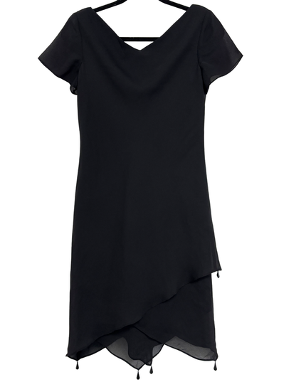 VIRGO PETITE Black Handkerchief Beaded Trim LBD Hem Dress