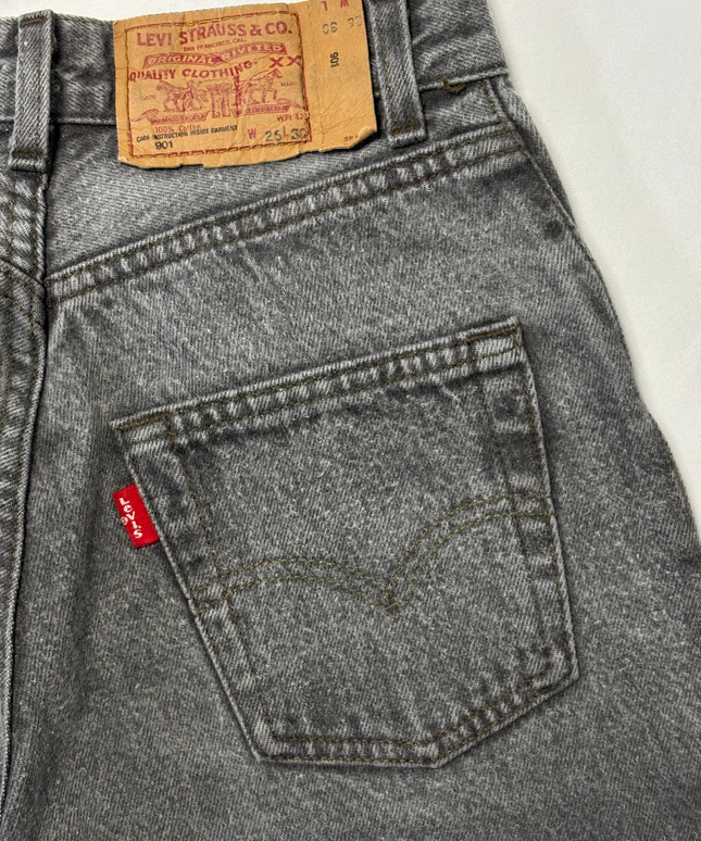 Levi’s 901 High-Waist Tapered Gray Acid Wash Denim Jeans