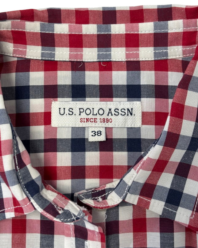 U.S. Polo Assn. Gingham Red Navy Blue & White Long Sleeve Shirt
