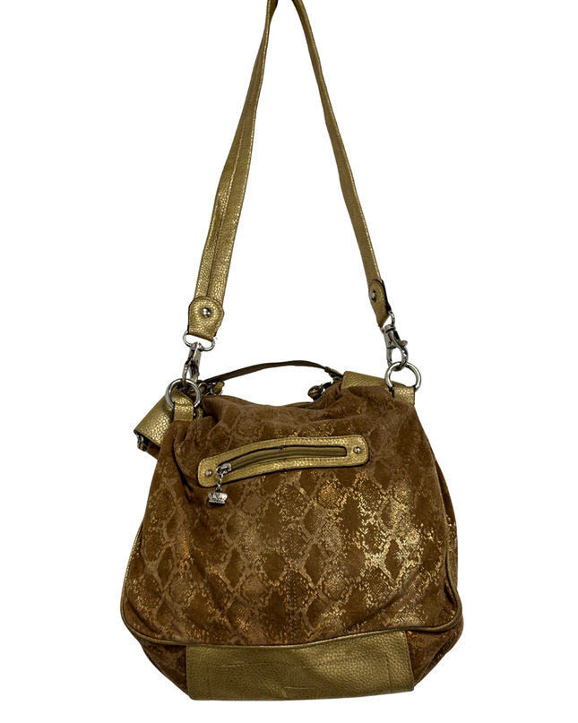 Kathy Van Zeeland Y2K Gold Snakeskin Hobo Bag