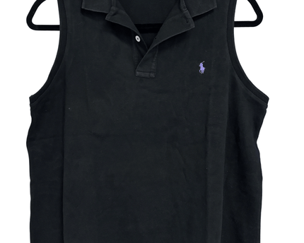 Ralph Lauren Sport Black Sleeveless with Purple Pony Logo Polo Shirt