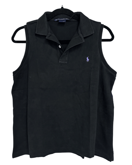 Ralph Lauren Sport Black Sleeveless with Purple Pony Logo Polo Shirt