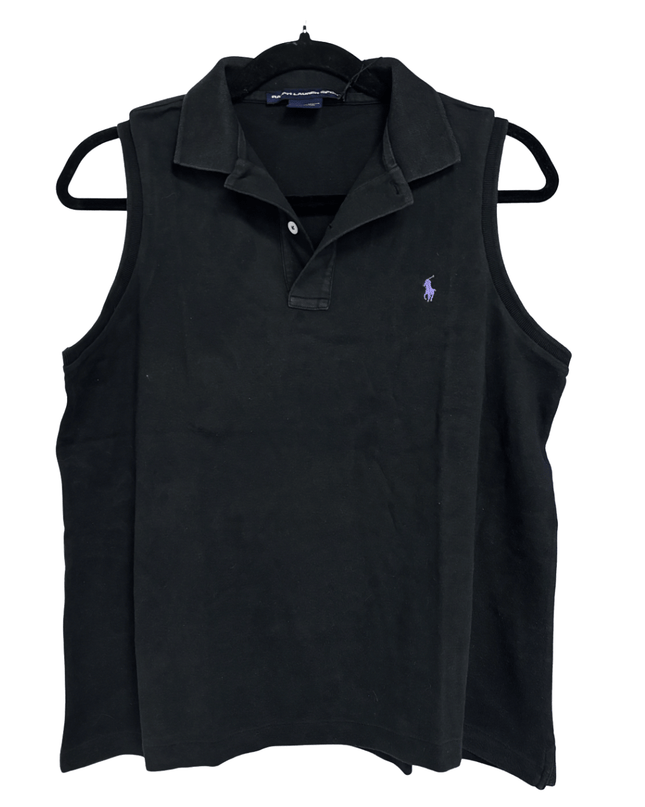 Ralph Lauren Sport Black Sleeveless with Purple Pony Logo Polo Shirt