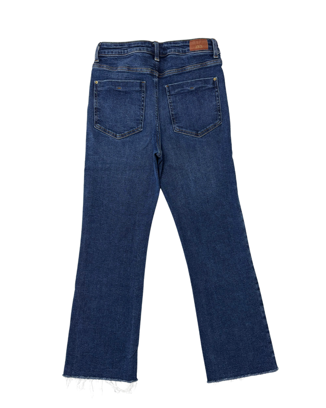 Zara Dark Wash Raw Hem Denim Wide Leg Jeans - S | Waist: 28"
