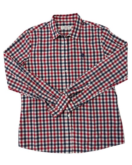 U.S. Polo Assn. Gingham Red Navy Blue & White Long Sleeve Shirt