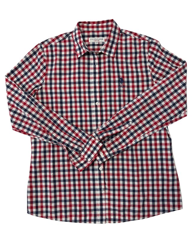 U.S. Polo Assn. Gingham Red Navy Blue & White Long Sleeve Shirt