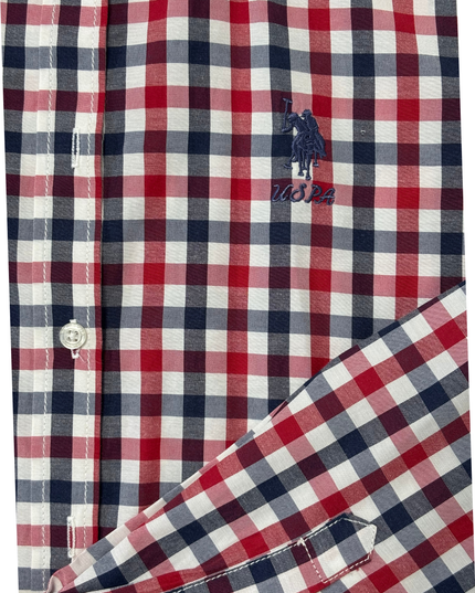 U.S. Polo Assn. Gingham Red Navy Blue & White Long Sleeve Shirt