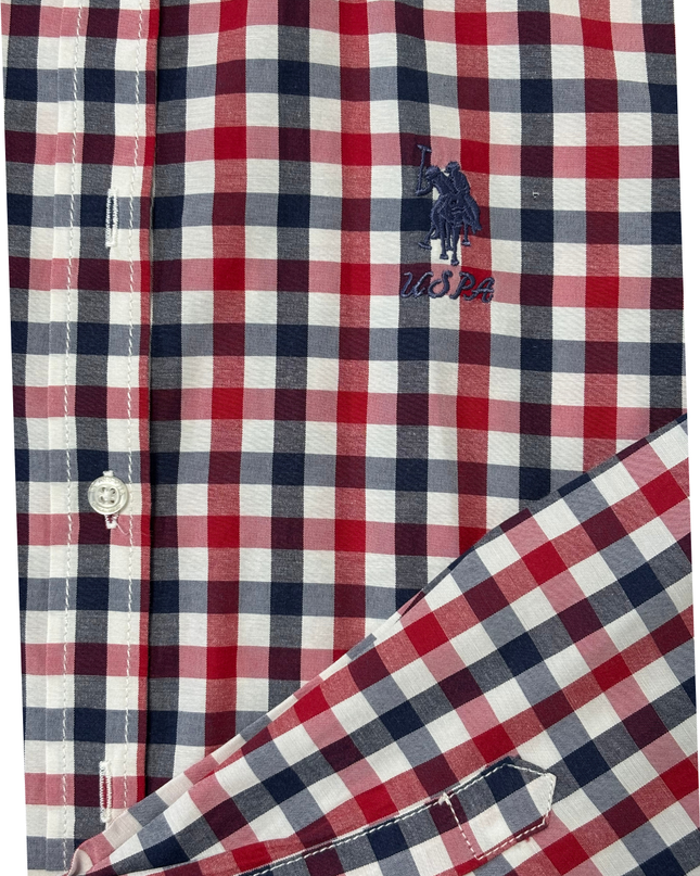 U.S. Polo Assn. Gingham Red Navy Blue & White Long Sleeve Shirt