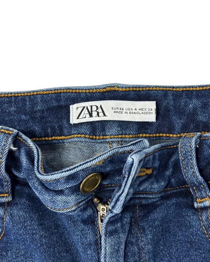 Zara Dark Wash Raw Hem Denim Wide Leg Jeans - S | Waist: 28"