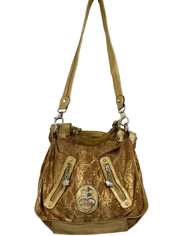 Kathy Van Zeeland Y2K Gold Snakeskin Hobo Bag