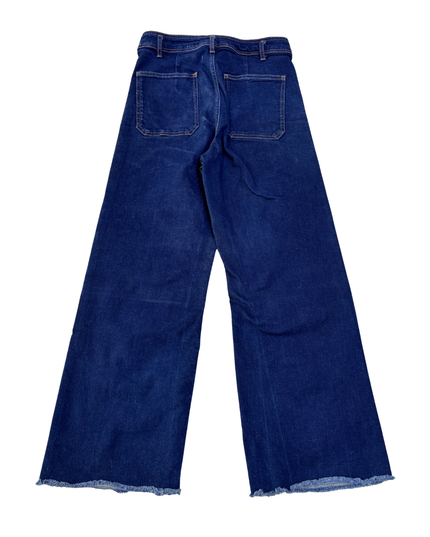 ZARA Patch Pockets Marine Straight Raw Hem Denim Jeans - S