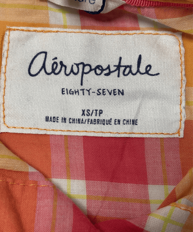 Aeropostale Neon Pink & Orange Long Sleeve Button Down Shirt.