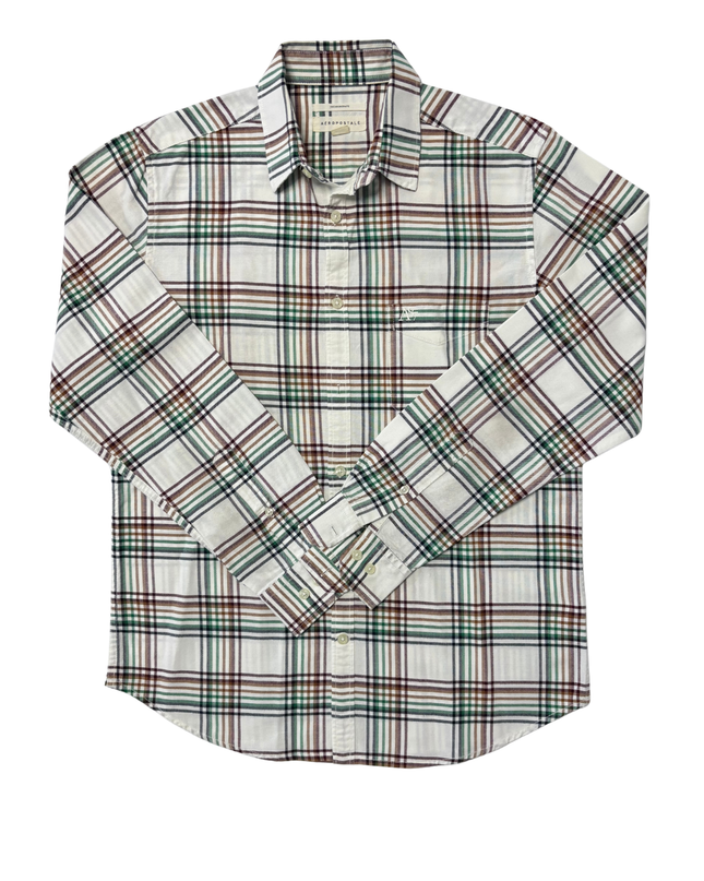 Aéropostale Regenerate White Multi-Color Plaid Shirt