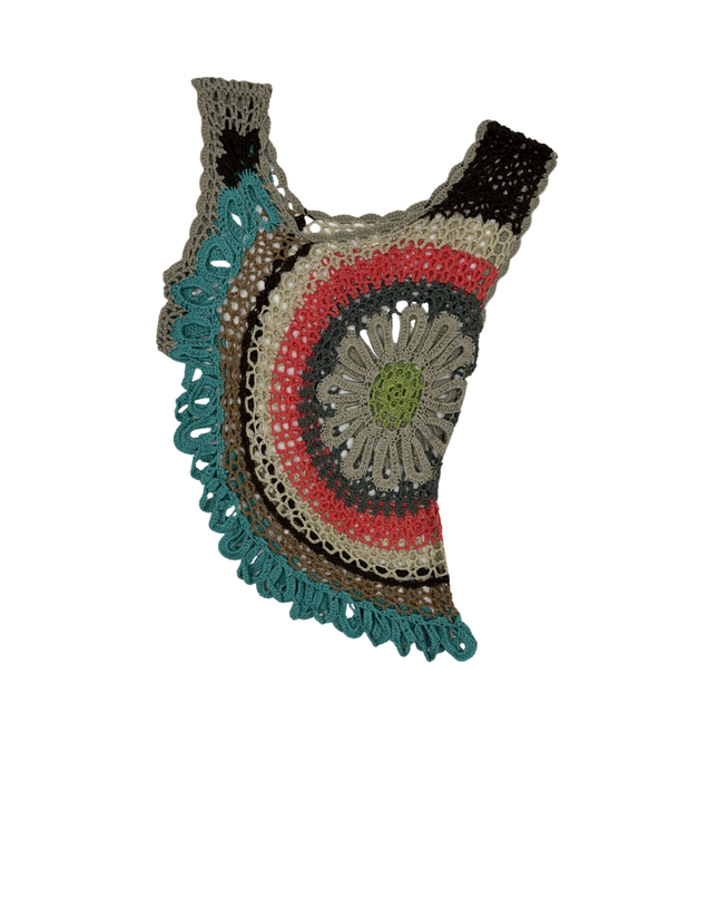 Lady Bug Fashion New York Multicolor Crochet Mandala Boho Top - M