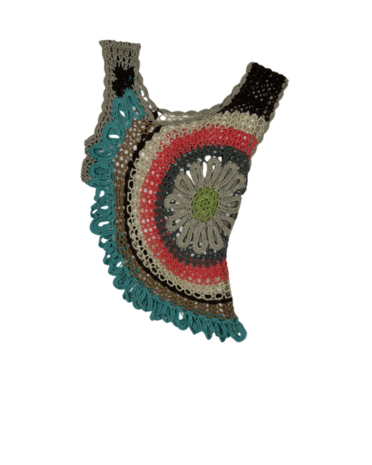 Lady Bug Fashion New York Multicolor Crochet Mandala Boho Top - M