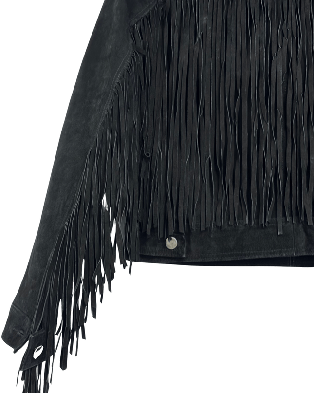 Forever 21 Black Pigskin Leather Suede Fringe Jacket
