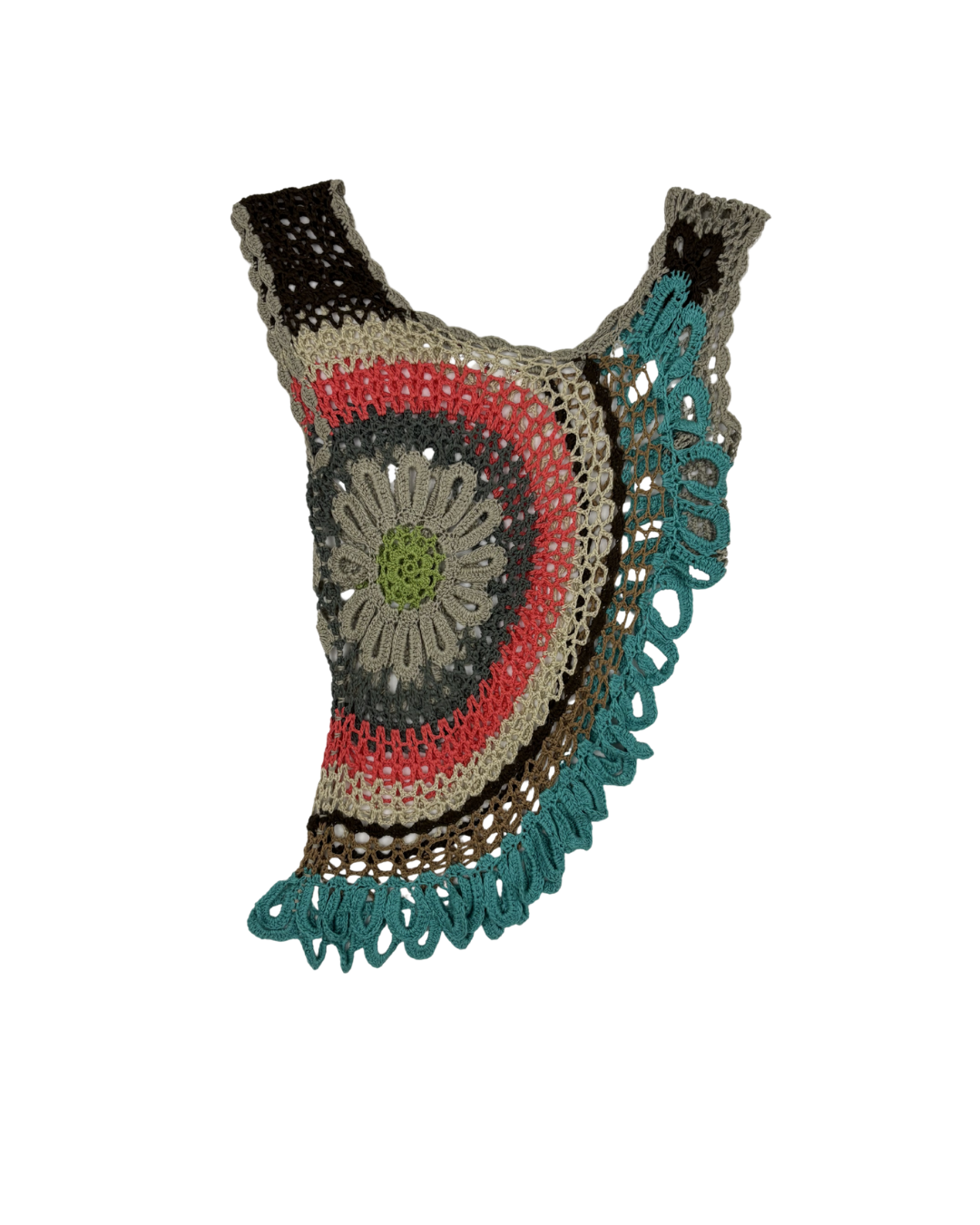 Lady Bug Fashion New York Multicolor Crochet Mandala Boho Top - M