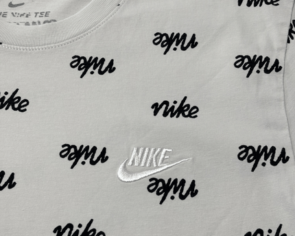 Nike Allover Script Logo Cream White Cotton T-Shirt