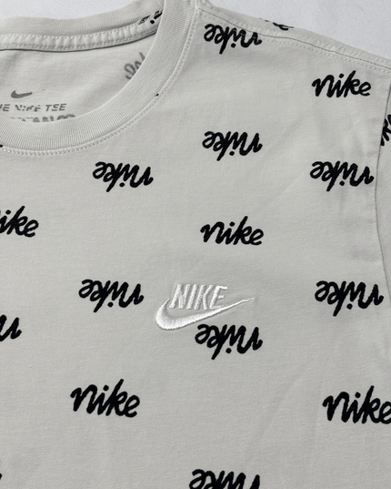 Nike Allover Script Logo Cream White Cotton T-Shirt