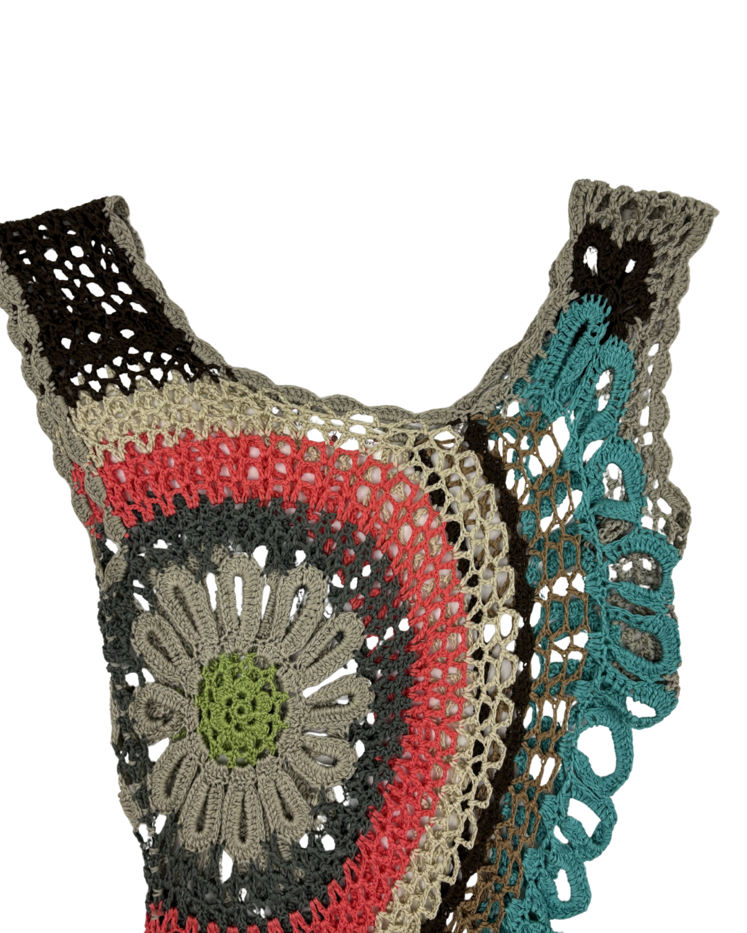 Lady Bug Fashion New York Multicolor Crochet Mandala Boho Top - M