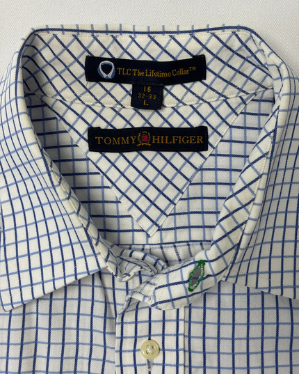 Tommy Hilfiger Blue Windowpane Check White Dress Shirt