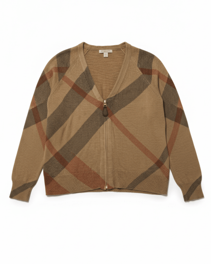 Burberry Brit Zip-Up Abstract Check Knit Cardigan