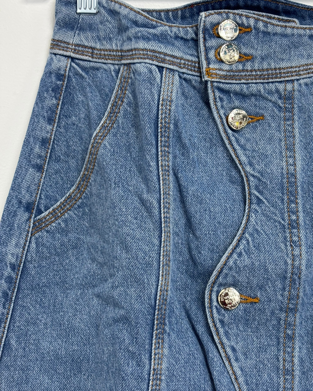 Farm Rio Medium Wash Denim Wave Button-Front Maxi Skirt