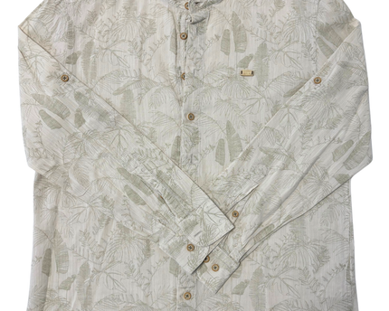U.S. Polo Assn. Regular Fit Beige Tropical Print Long Sleeve Banded Collar Shirt