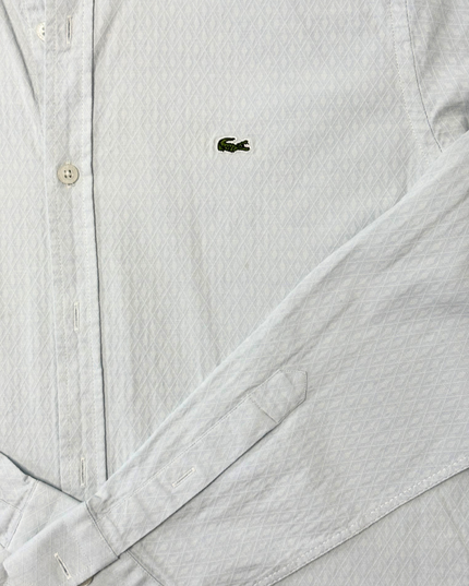 Lacoste Slim Fit White Textured Long-Sleeve Dress Shirt