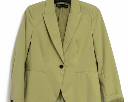 Zara Chartreuse Lime Green Single Button Peaked Lapel Blazer