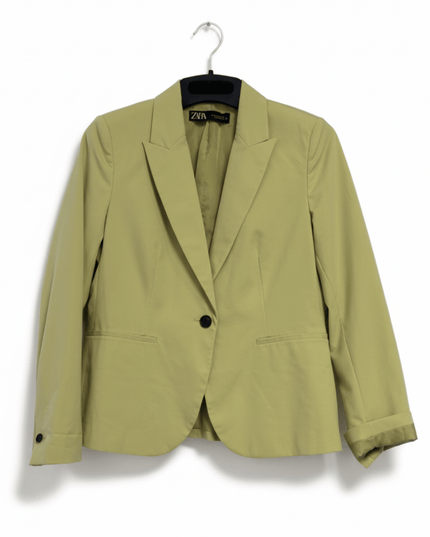 Zara Chartreuse Lime Green Single Button Peaked Lapel Blazer