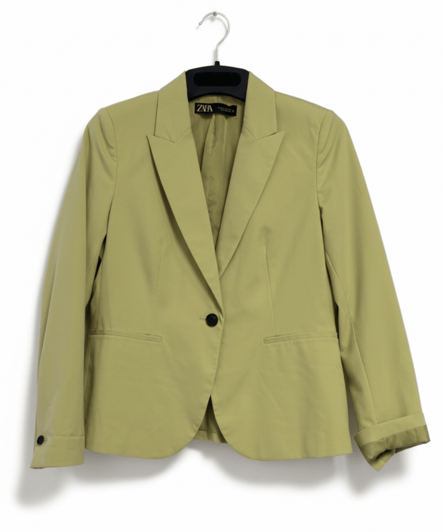 Zara Chartreuse Lime Green Single Button Peaked Lapel Blazer