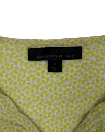 Express Design Studio Green Abstract Print Tie-Front Blouse - XXS