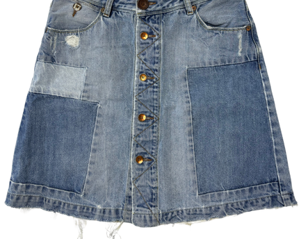 Blue Blood Y2K Vintage Patchwork Denim A-Line Mini Skirt