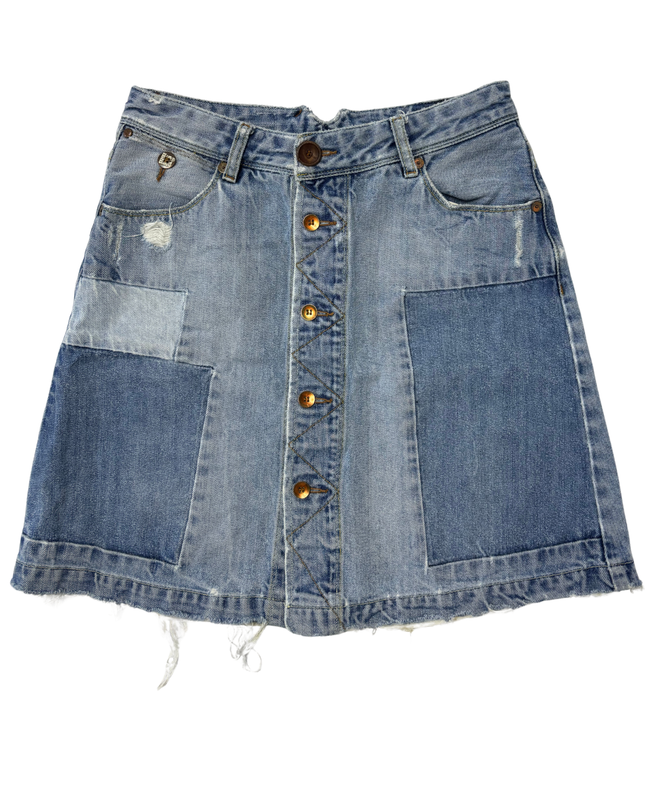 Blue Blood Y2K Vintage Patchwork Denim A-Line Mini Skirt