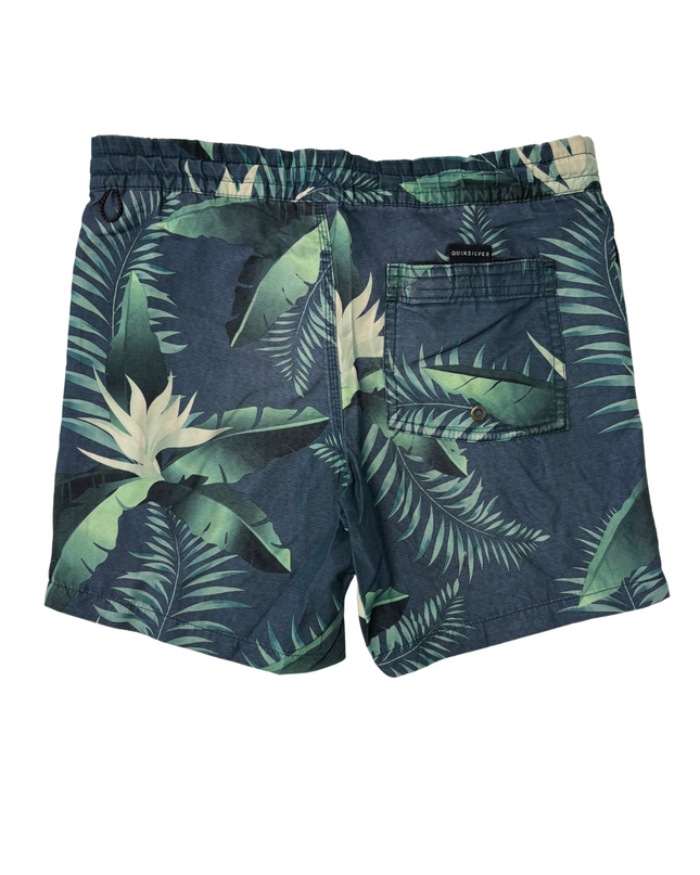 Quiksilver Tropical Palm Print Navy Green Boardshorts - S | Waist: 28"