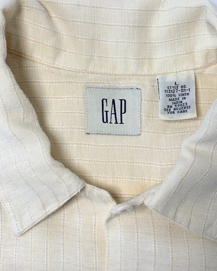 GAP Natural Beige Textured Linen Short Sleeve Shirt