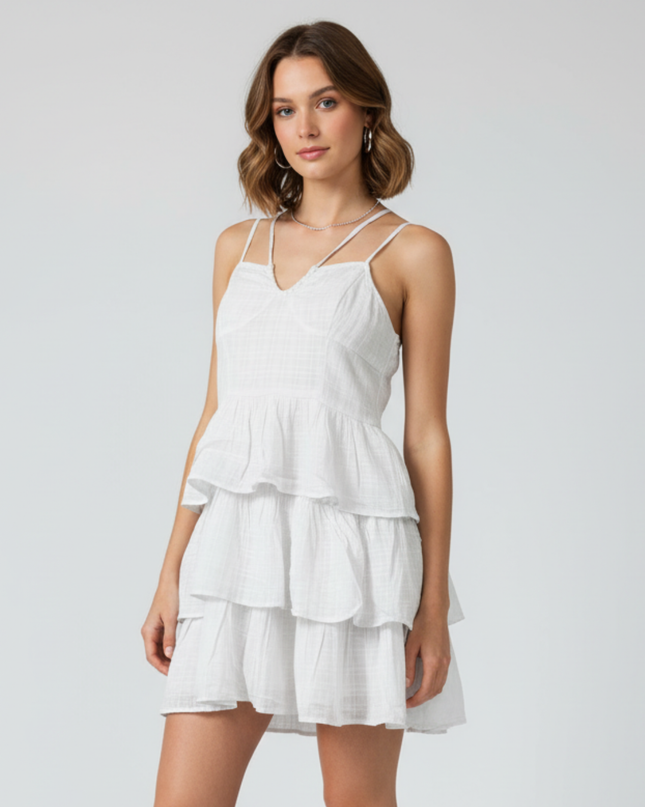 American Eagle White Tiered Smocked Cotton Sundress