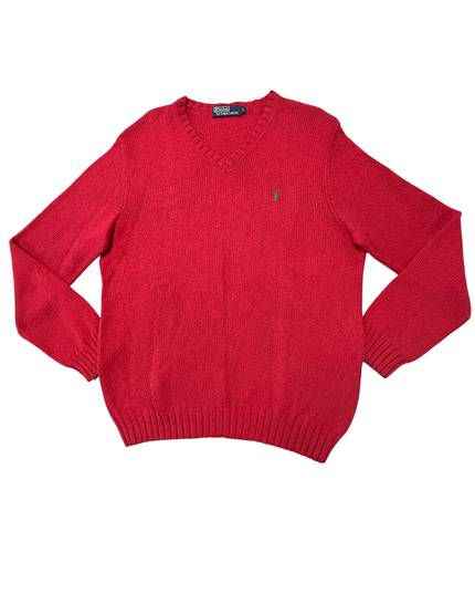 Ralph Lauren V-Neck Crimson Red Wool Sweater