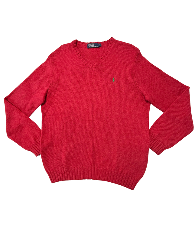 Ralph Lauren V-Neck Crimson Red Wool Sweater