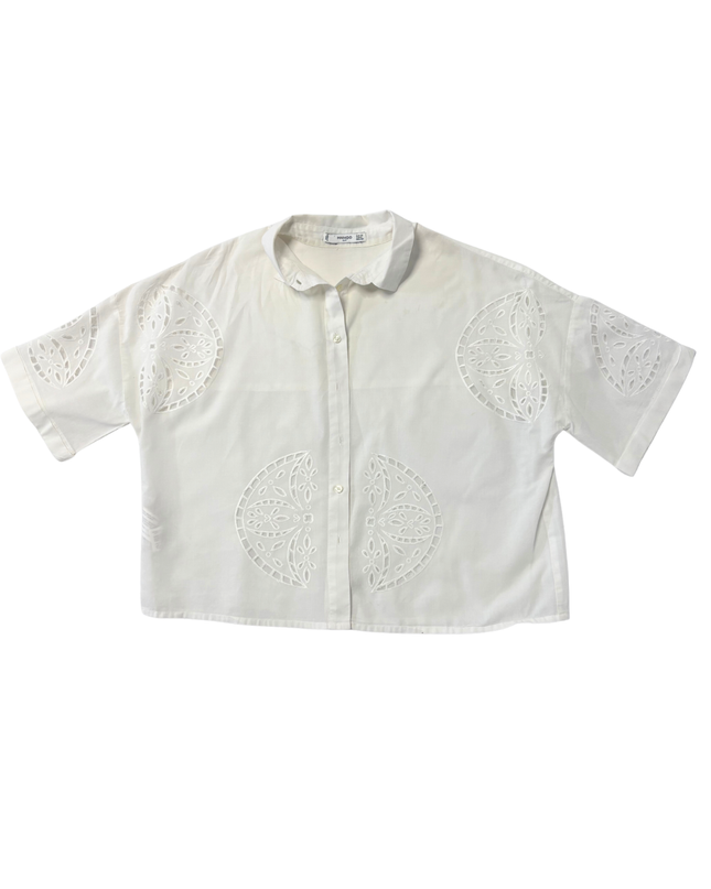 Mango Suit White Broderie Anglaise Cropped Shirt
