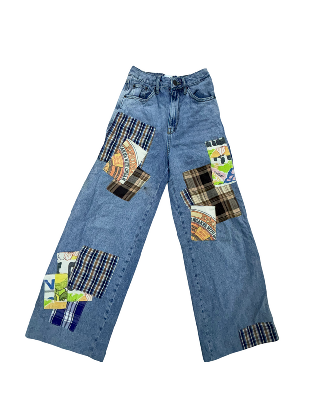 Wide Leg Multi Patch Jeans - XS | Waist 24