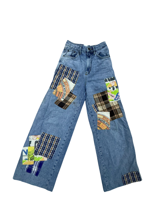 Wide Leg Multi Patch Jeans - XS | Waist 24