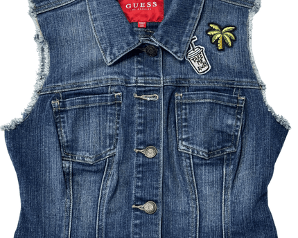 Guess Los Angeles Blue Washed Denim Patch Sleeveless Vest