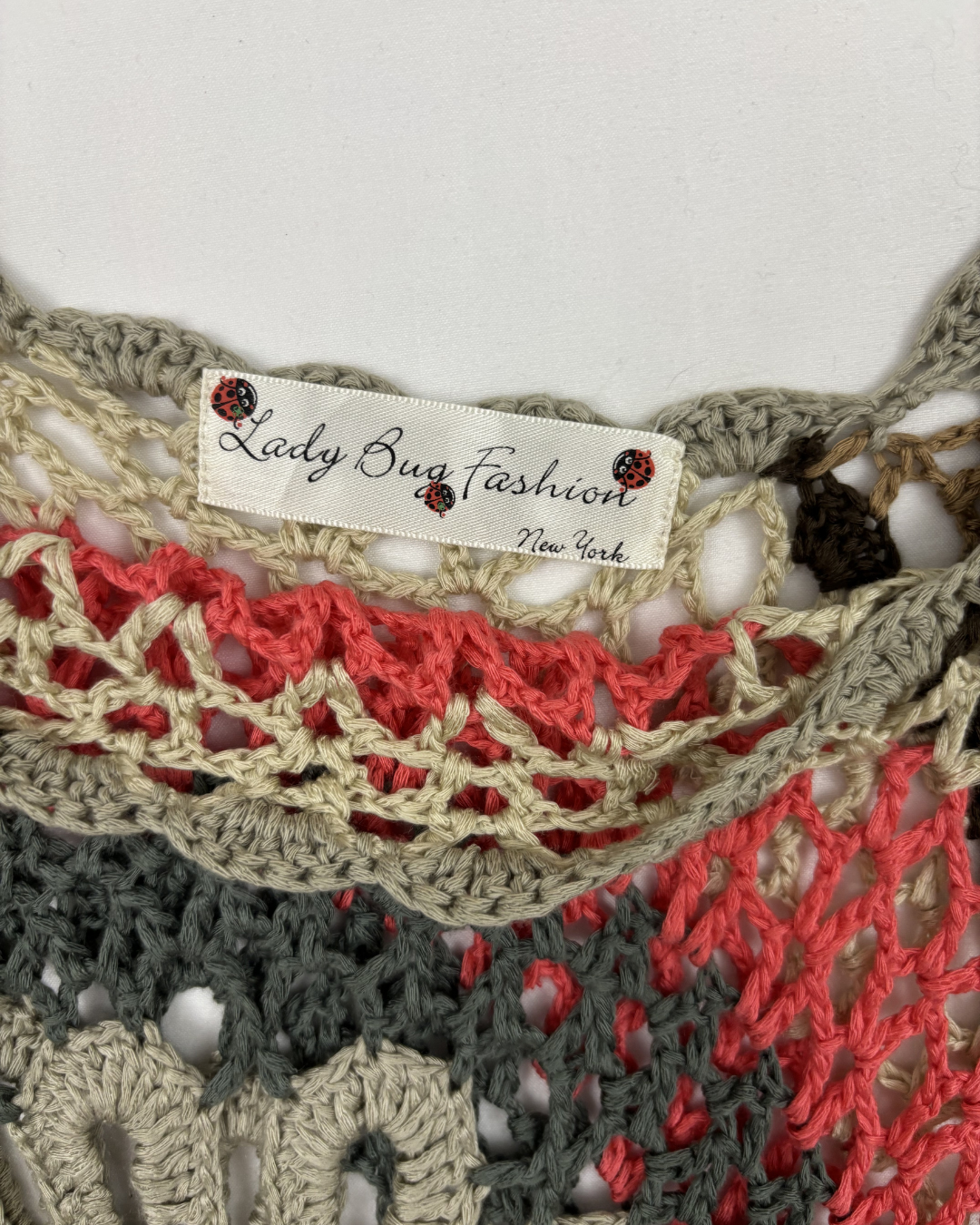 Lady Bug Fashion New York Multicolor Crochet Mandala Boho Top - M