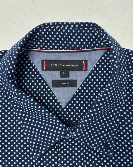 Tommy Hilfiger Light Blue Polka Dot Navy Slim Fit Shirt