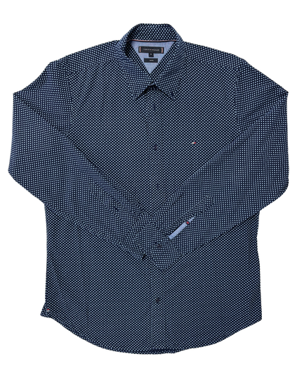 Tommy Hilfiger Light Blue Polka Dot Navy Slim Fit Shirt
