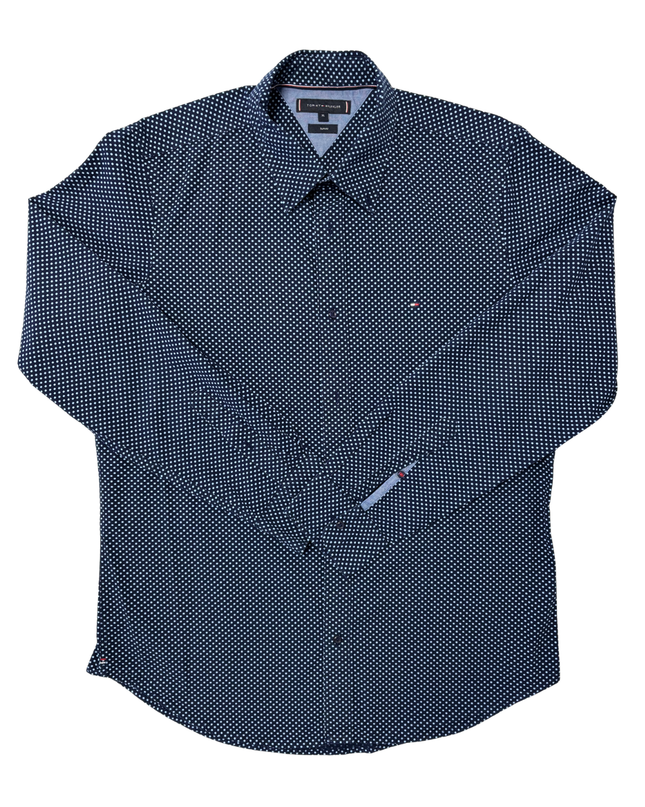 Tommy Hilfiger Light Blue Polka Dot Navy Slim Fit Shirt