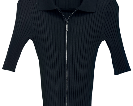 Belldini Black Ribbed Rhinestone Zipper Cardigan