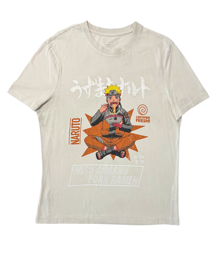Naruto Shippuden Ramen Eating Beige Anime Graphic T-Shirt - XXL